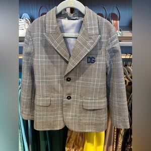 Boys Dolce & Gabbana Gray Plaid Blazer with Logo size 5